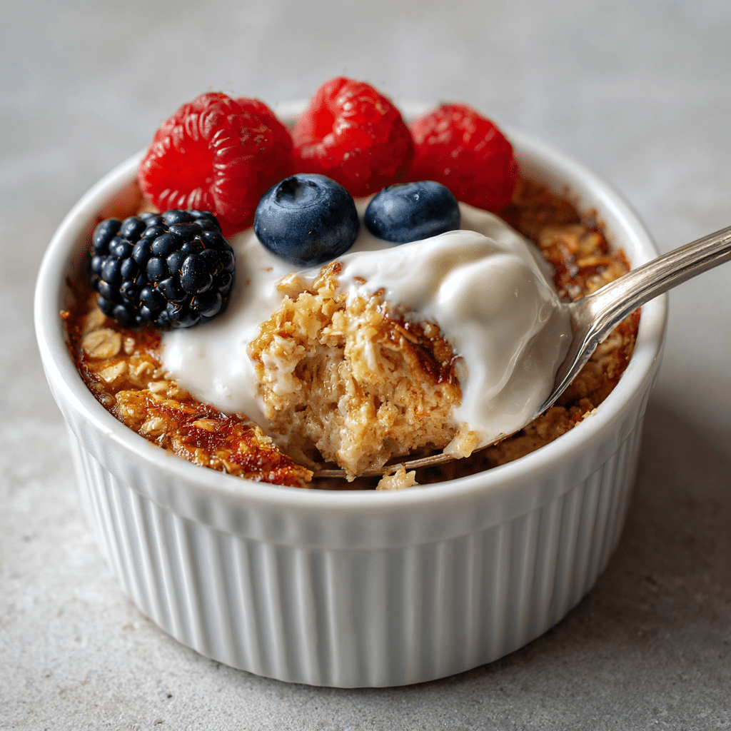 blended baked oats spoon yogurt berries