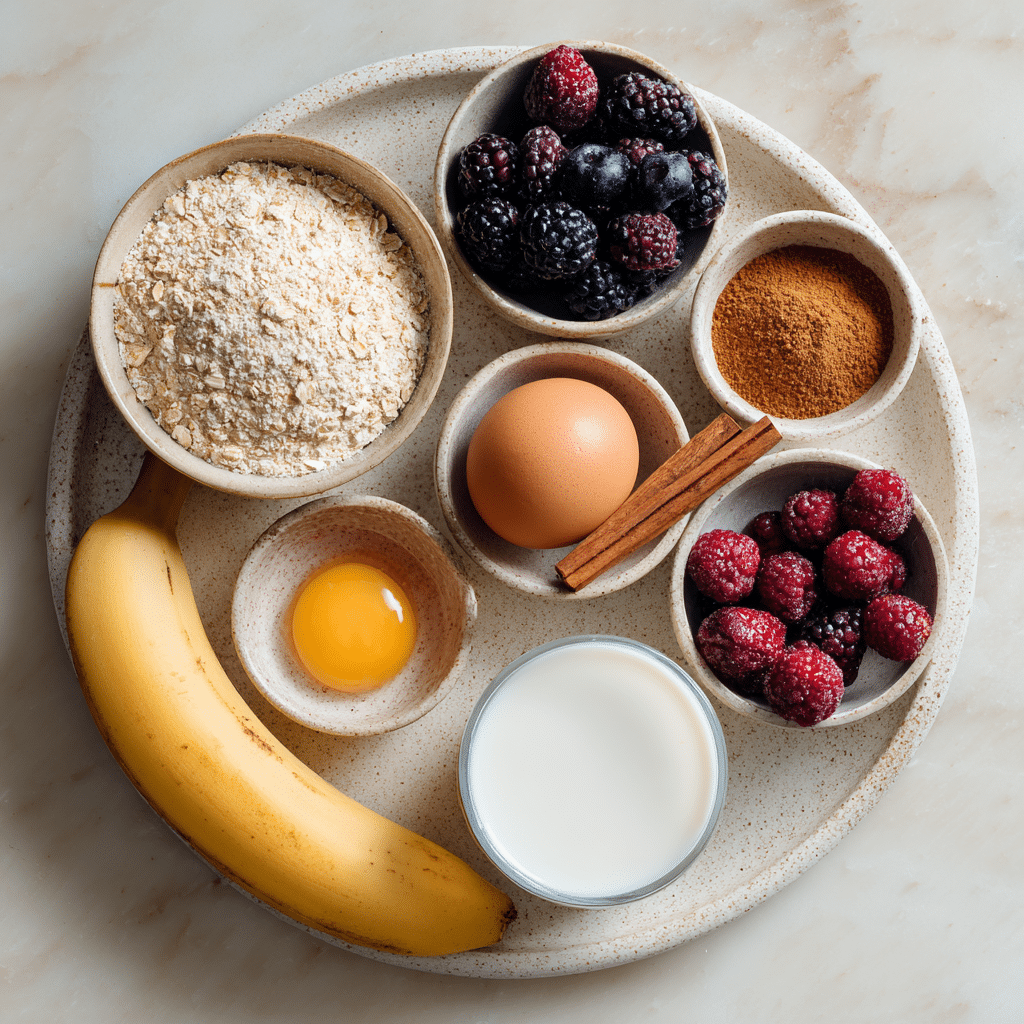 blended baked oats ingredients flat lay