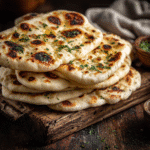 gluten free naan bread on rustic board