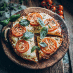 Gluten free dairy free pizza with fresh basil and tomatoes