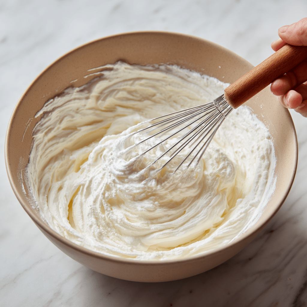 Folding egg whites into waffle batter