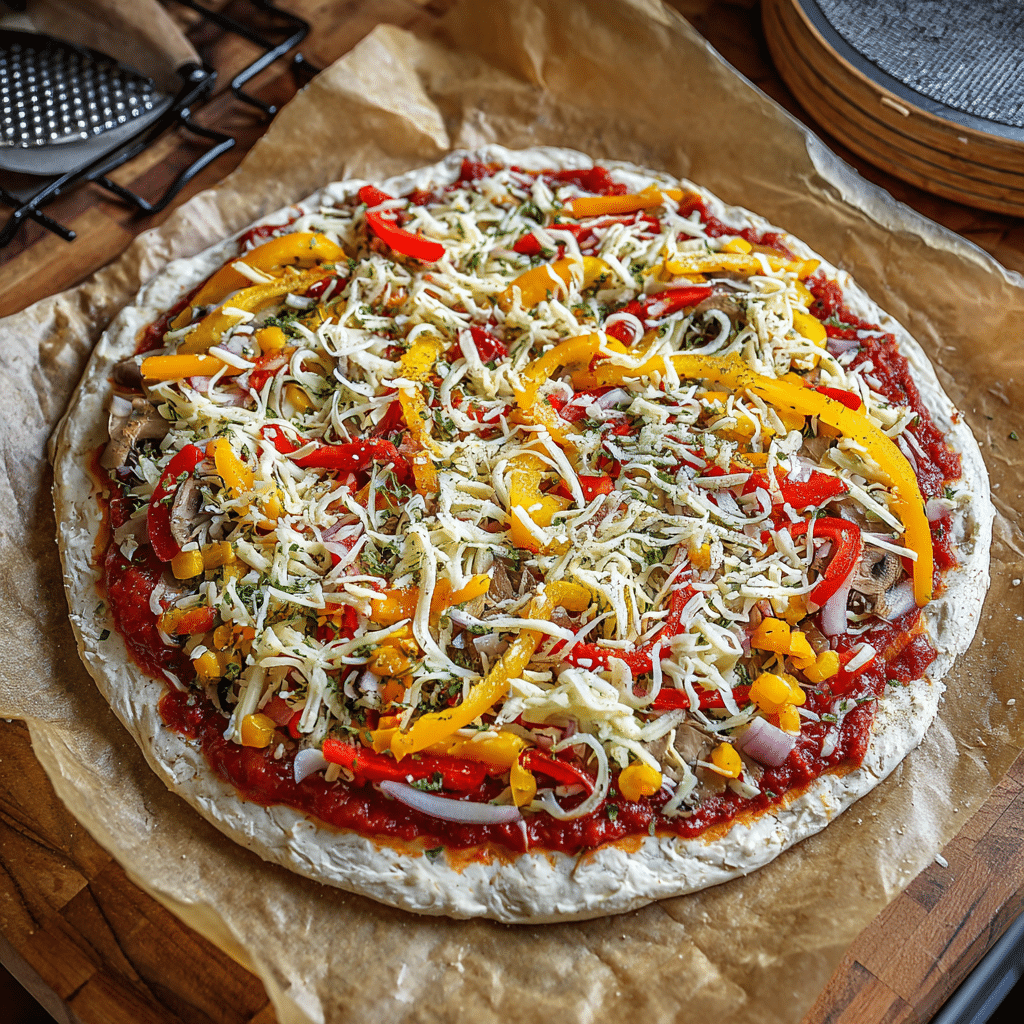 Assembling gluten free dairy free pizza before baking