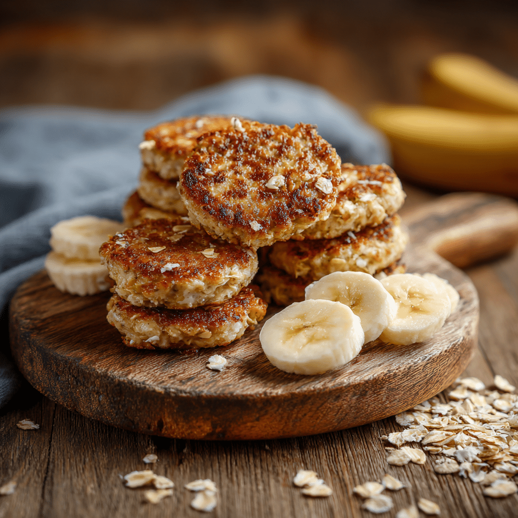 Cottage cheese banana oat protein pancake bites on a wooden table