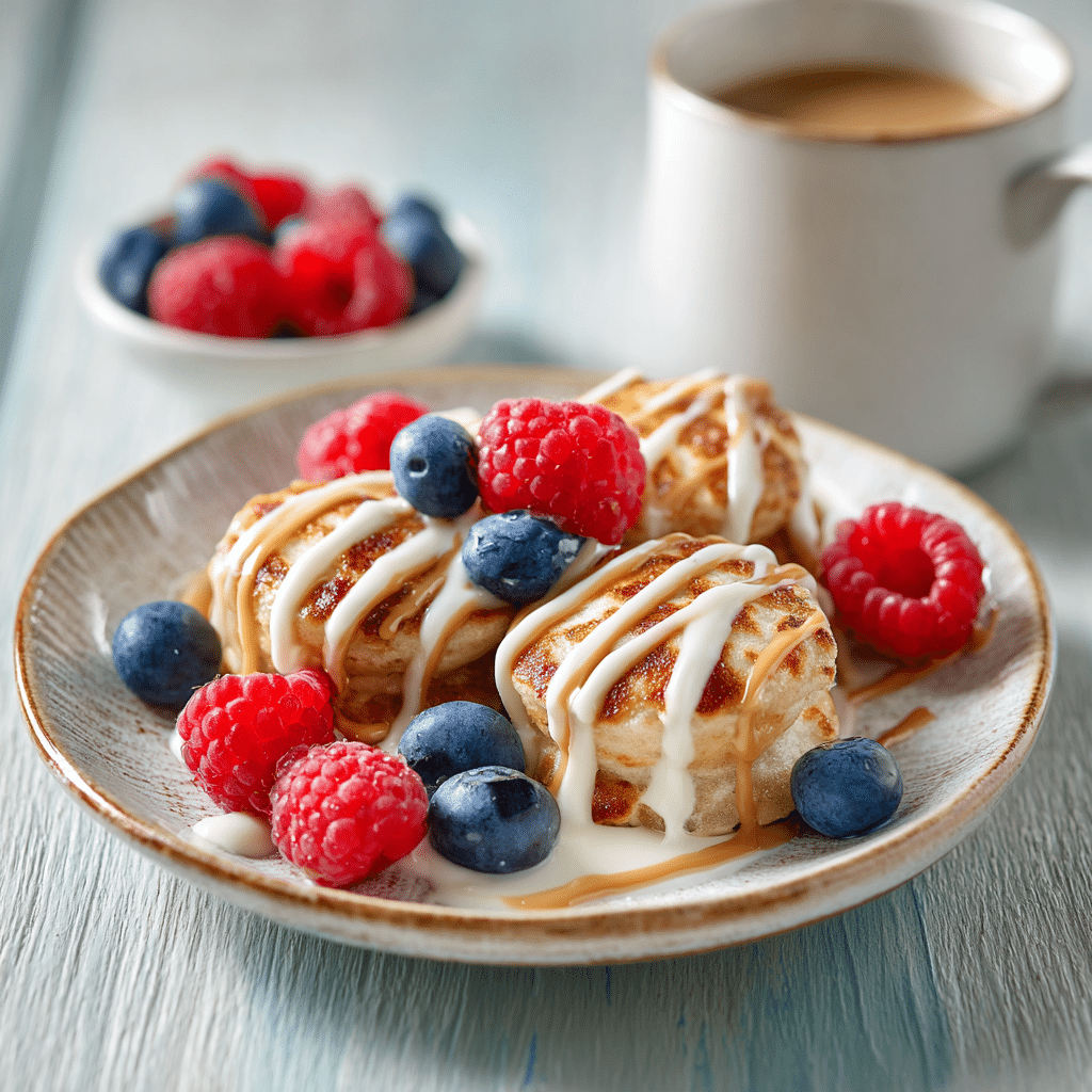 Pancake bites served with almond butter and fruit