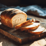 Trader Joe’s gluten free bread sliced on rustic wooden board