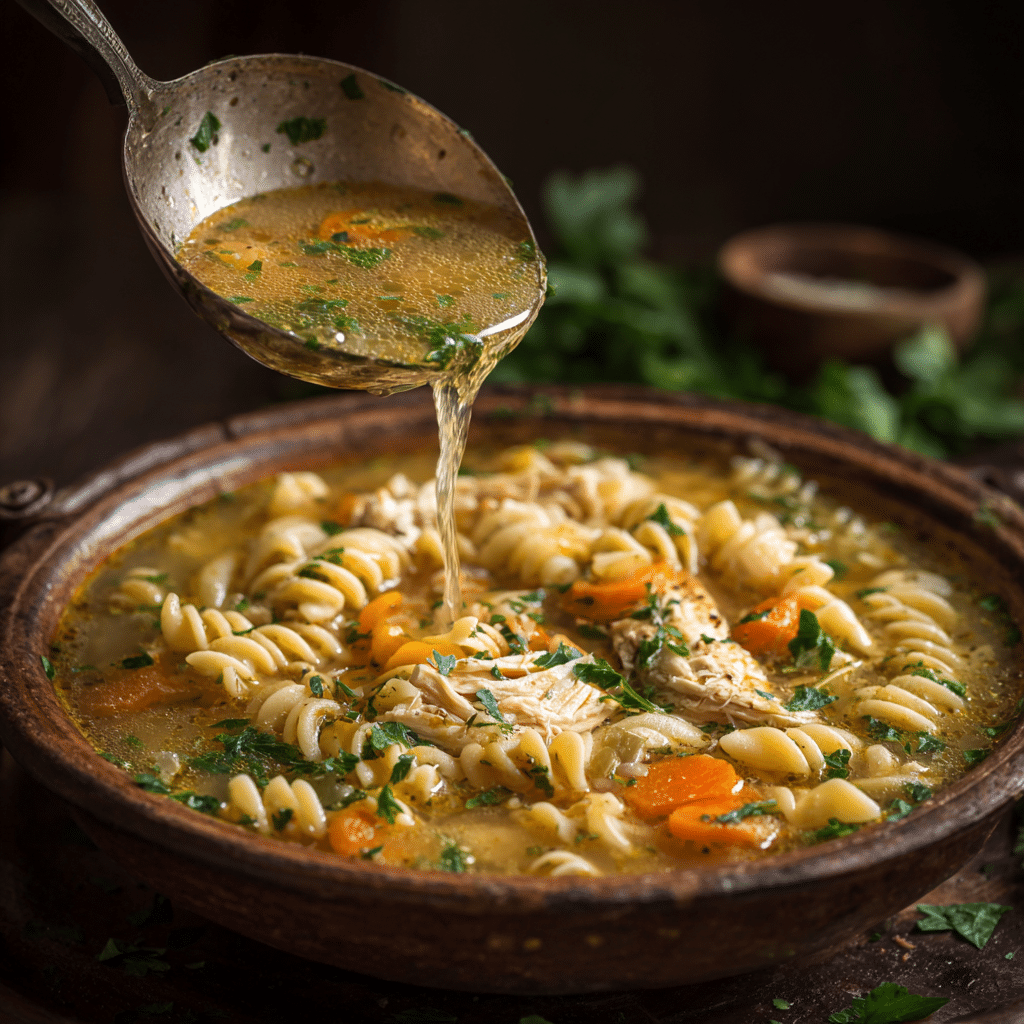 serving gluten free chicken noodle soup