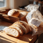 Costco gluten free bread sliced on kitchen counter