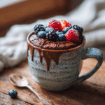 gluten free mug cake with chocolate and berries
