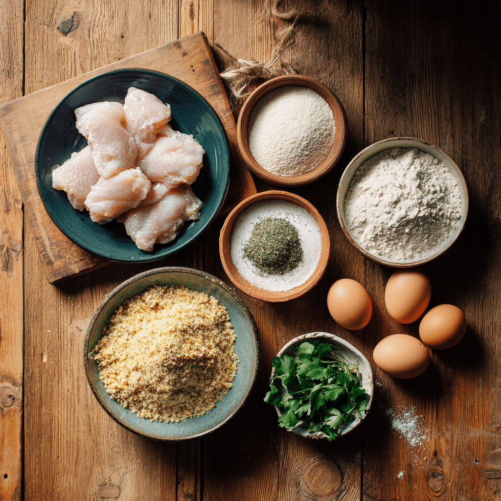 gluten free chicken nuggets ingredients flat lay