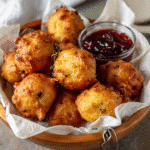 Gluten free hush puppies recipe on rustic plate