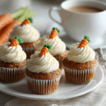 serving gluten free carrot cake cupcakes with frosting