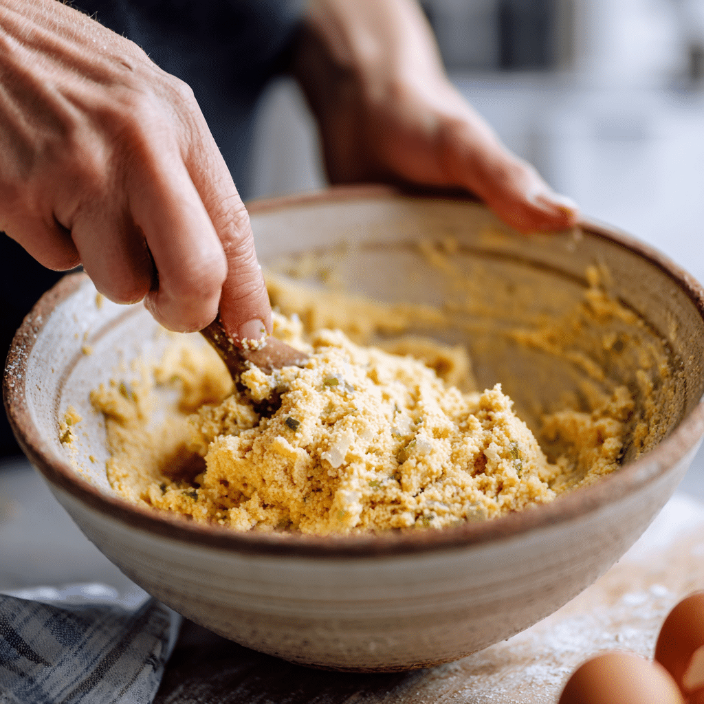 Mixing gluten free hush puppy batter