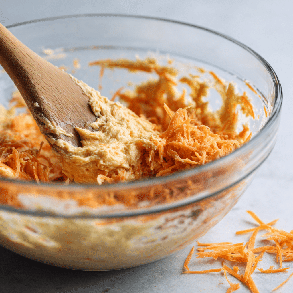 mixing gluten free carrot cake cupcakes batter