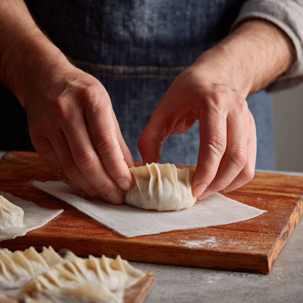 Folding rice paper dumpling