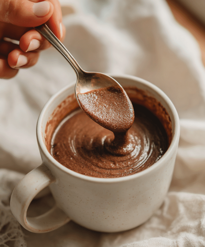 stirring gluten free mug cake batter