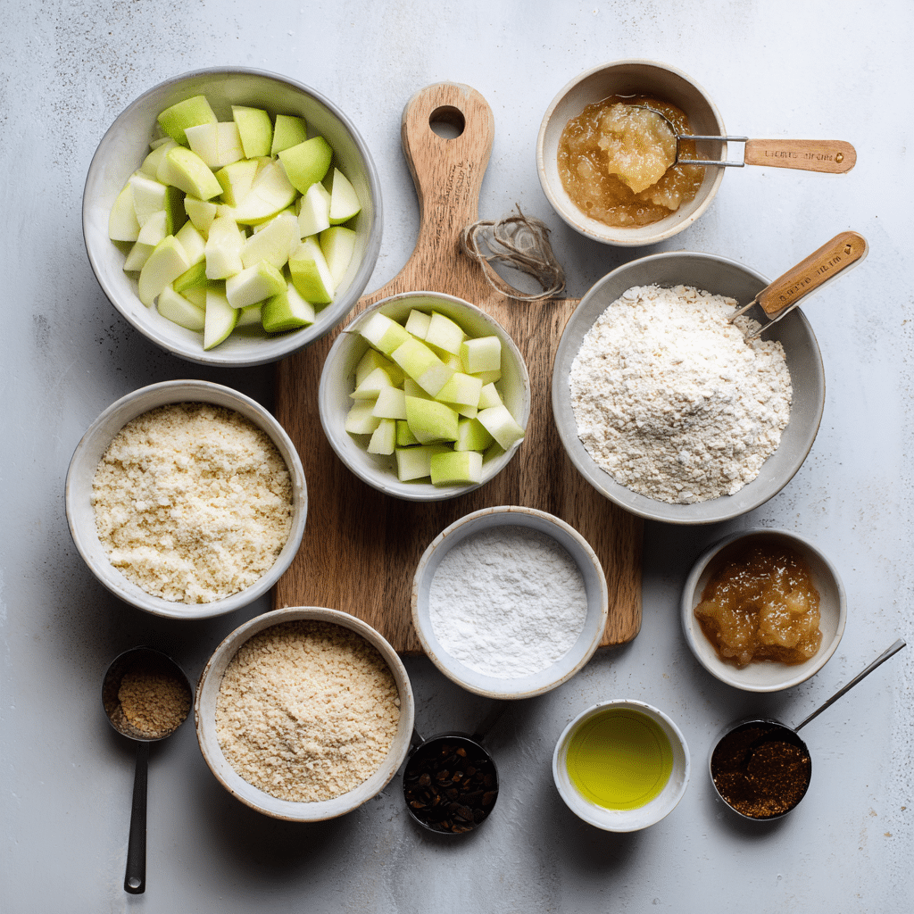 Ingredients for mini gluten-free vegan apple muffins