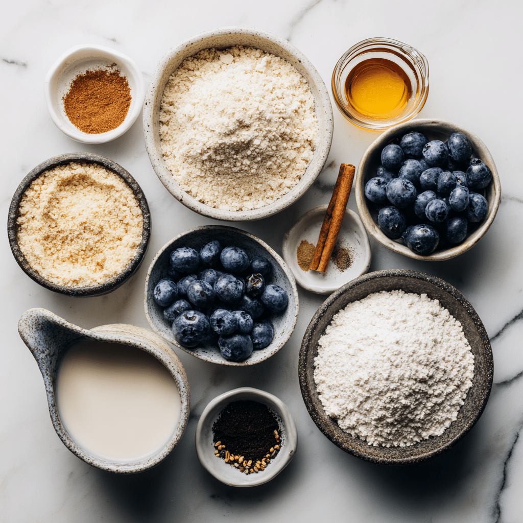 Ingredients for gluten-free blueberry coffee cake