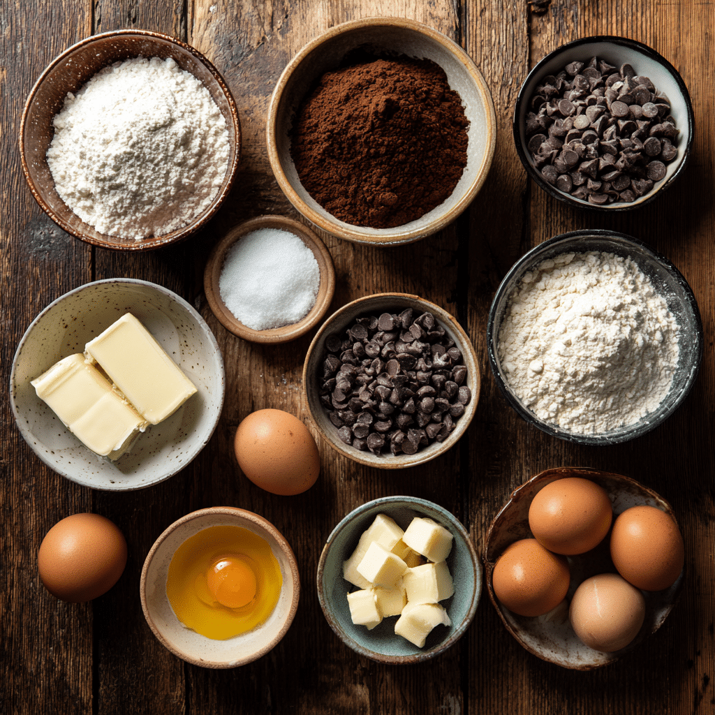 ingredients for mochi brownies flat lay