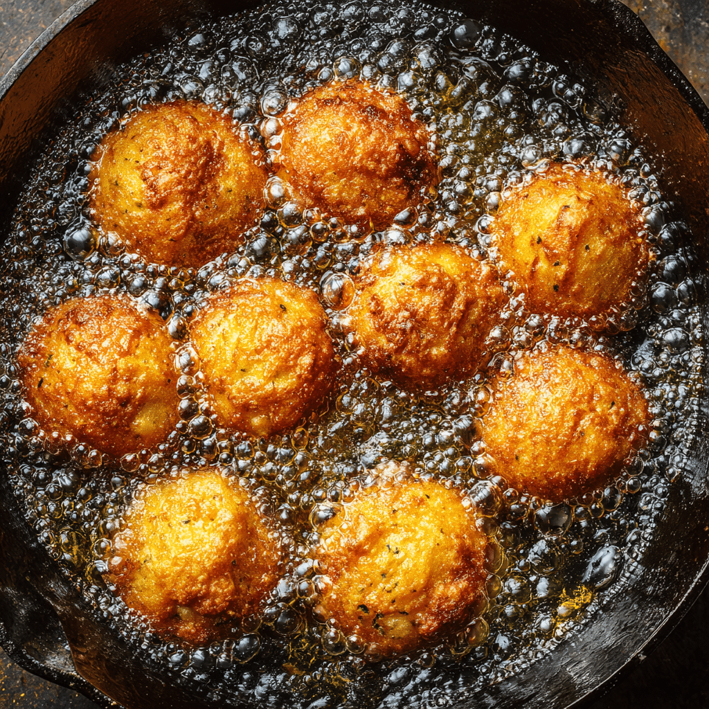 Frying gluten free hush puppies in hot oil
