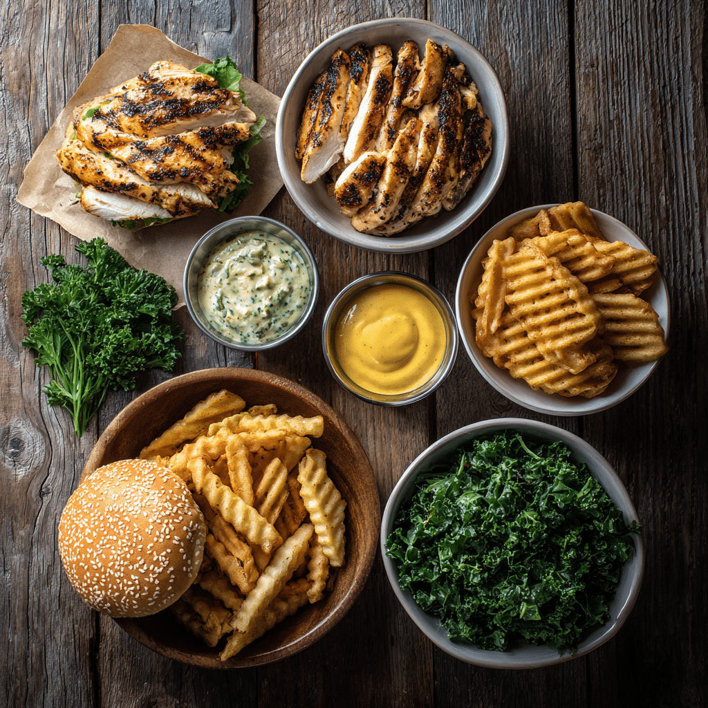 Ingredients from Chick-fil-A gluten free menu laid out