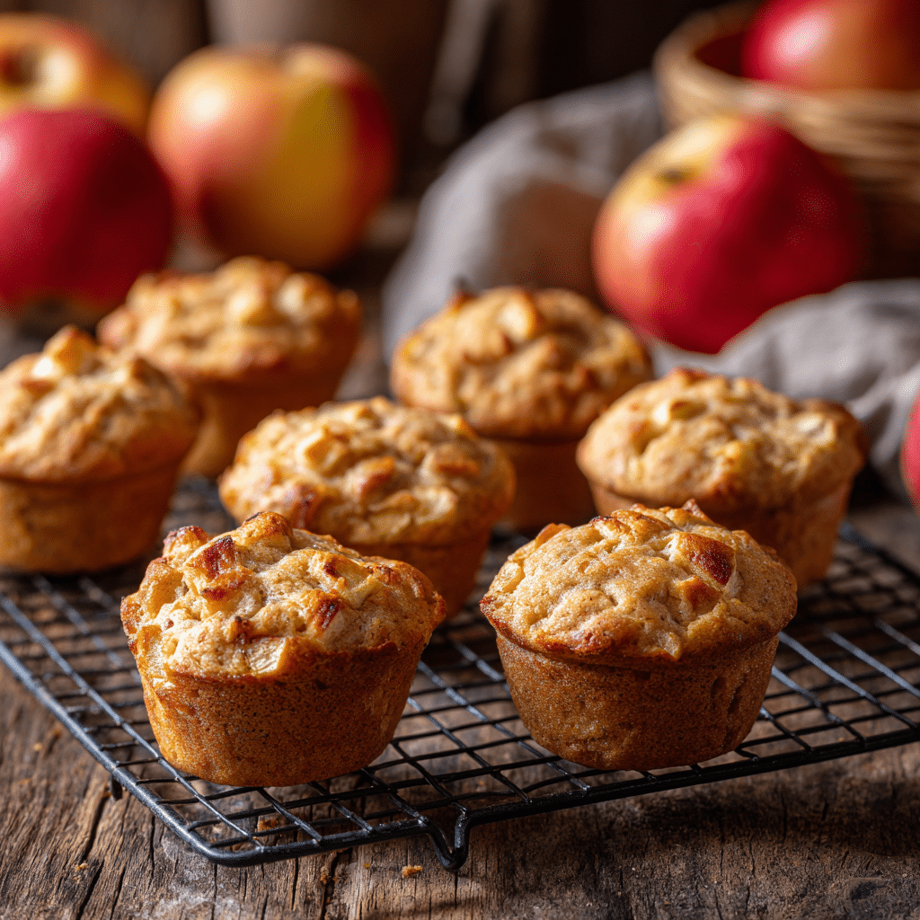 Mini Gluten-Free Vegan Apple Muffins on rustic table