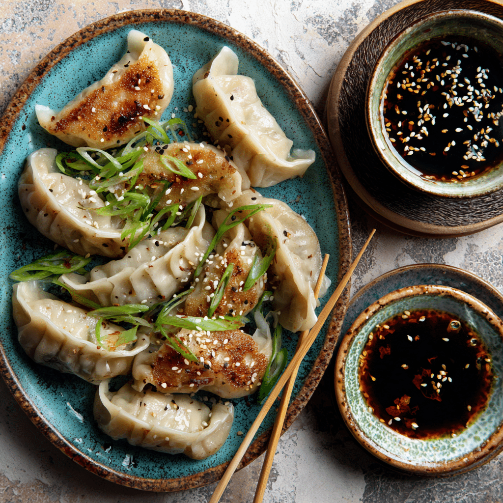 Served crispy rice paper dumplings with sauce