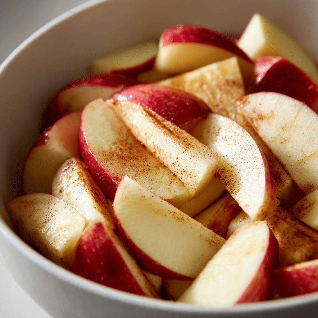 Sliced apples with lemon and cinnamon