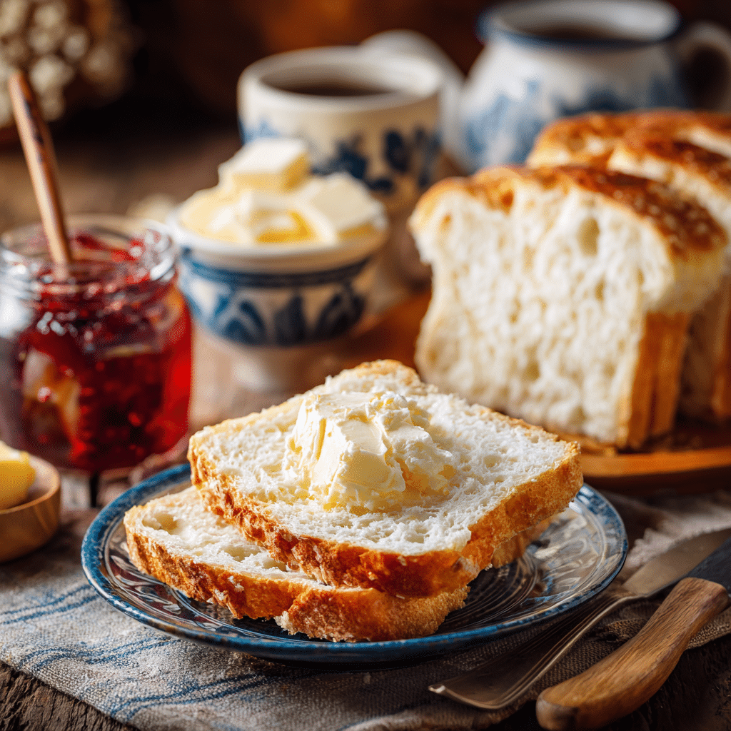 Cottage cheese bread slices served with jam