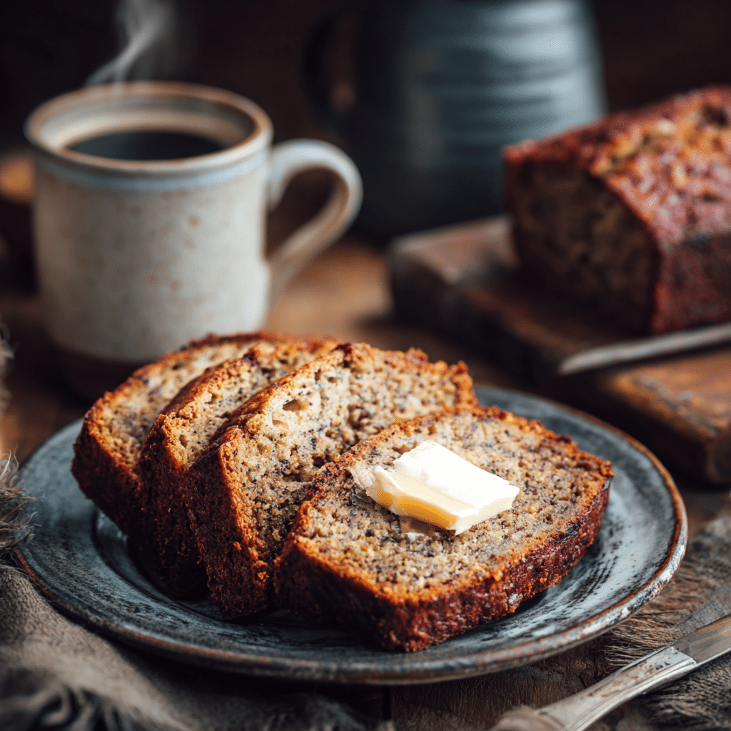 Sliced gluten free banana bread ready to serve