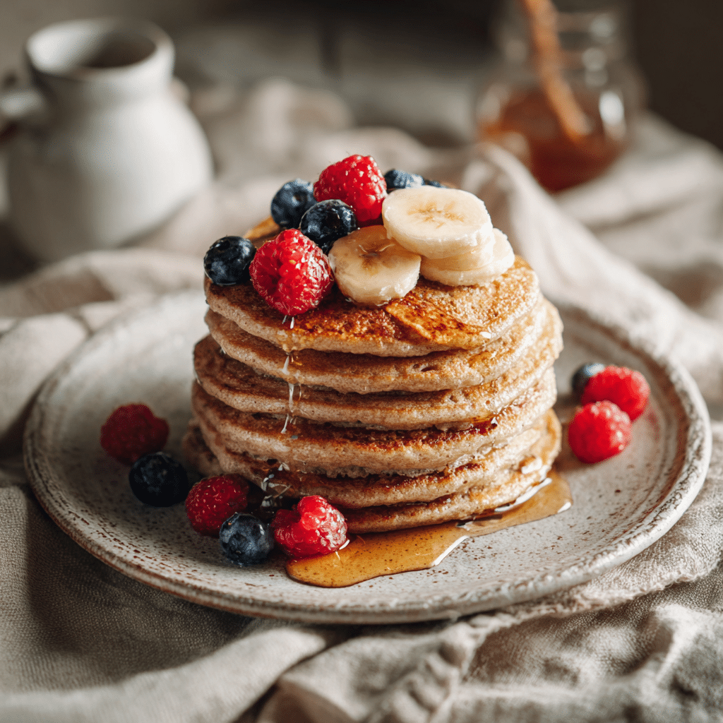 Gluten dairy egg free pancakes served with maple syrup