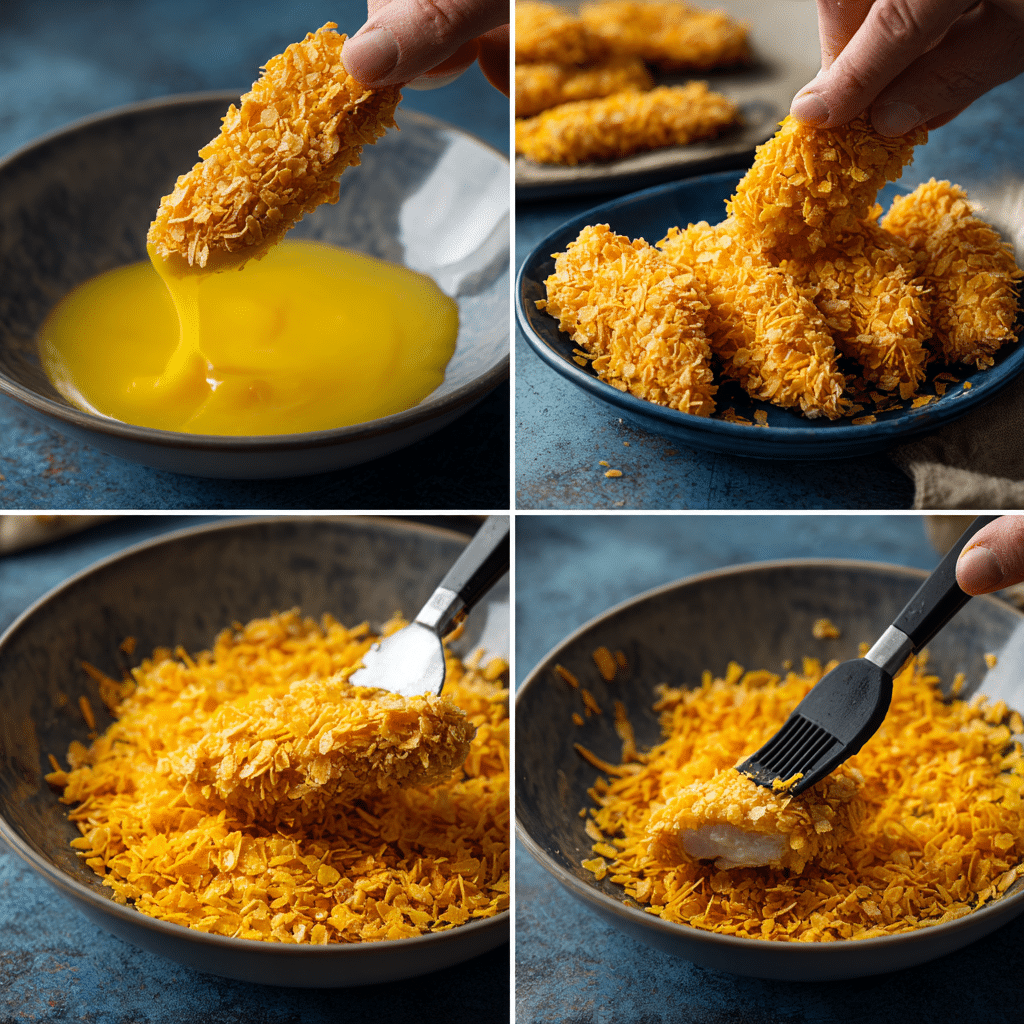 Coating gluten free chicken tenders in crumb mix