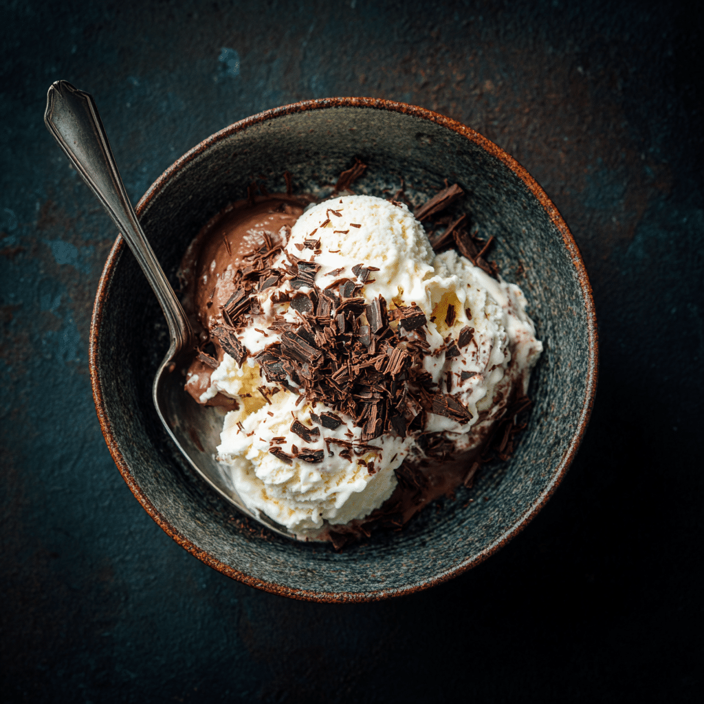 chocolate cottage cheese ice cream in a bowl