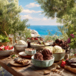 chocolate cottage cheese ice cream served with summer berries and waffles