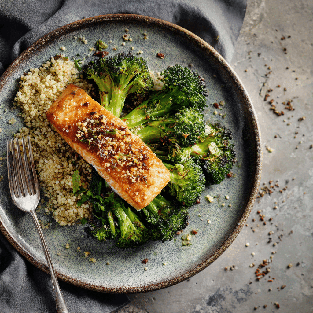 roasted salmon with broccoli and quinoa recipe