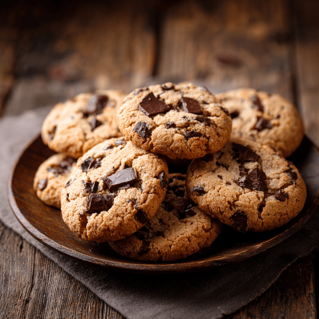 5-ingredient gluten-free chocolate chip cookies on a rustic table