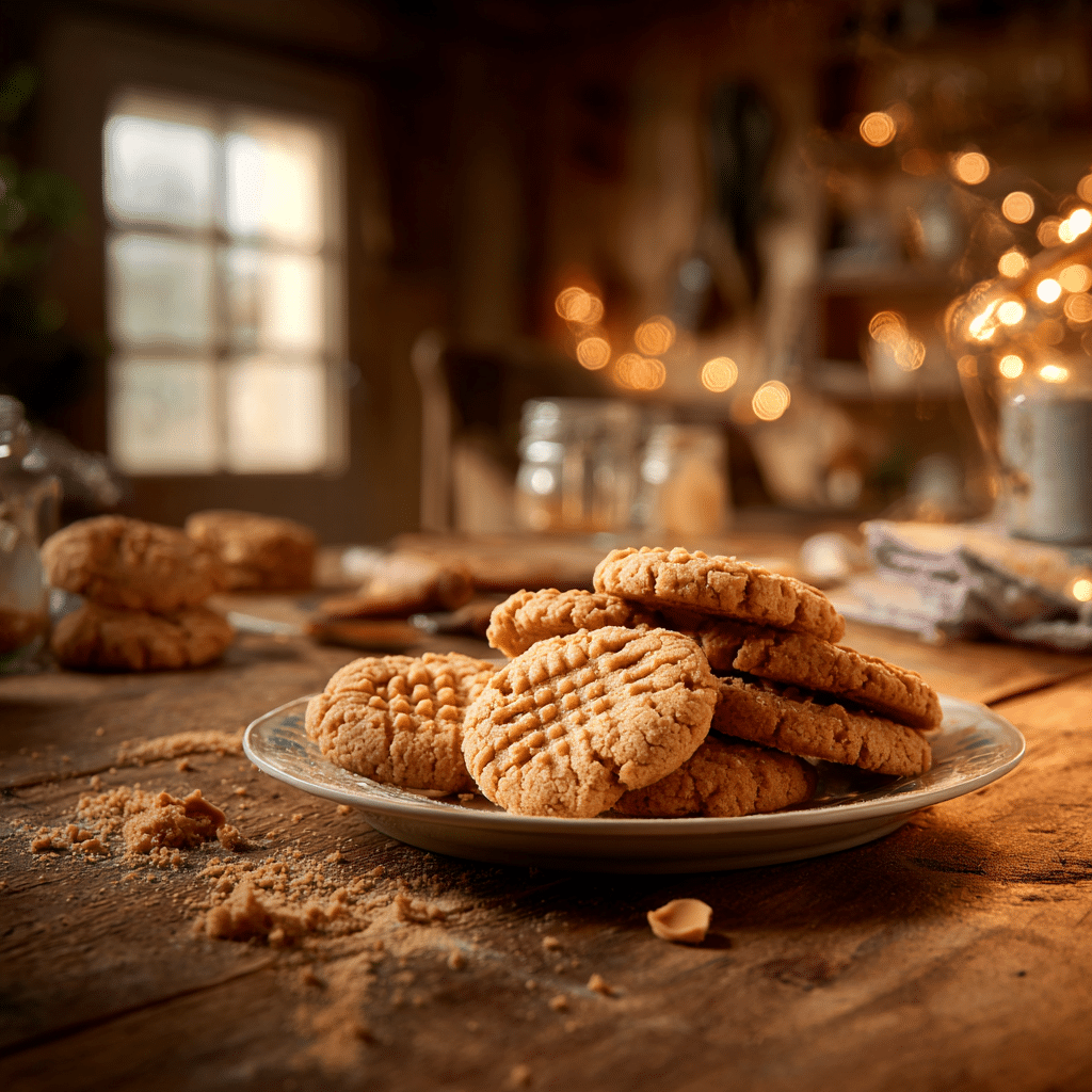 gluten-free peanut butter cookies on a rustic table