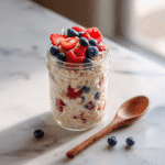 Make-ahead gluten-free overnight oats with berries in a jar