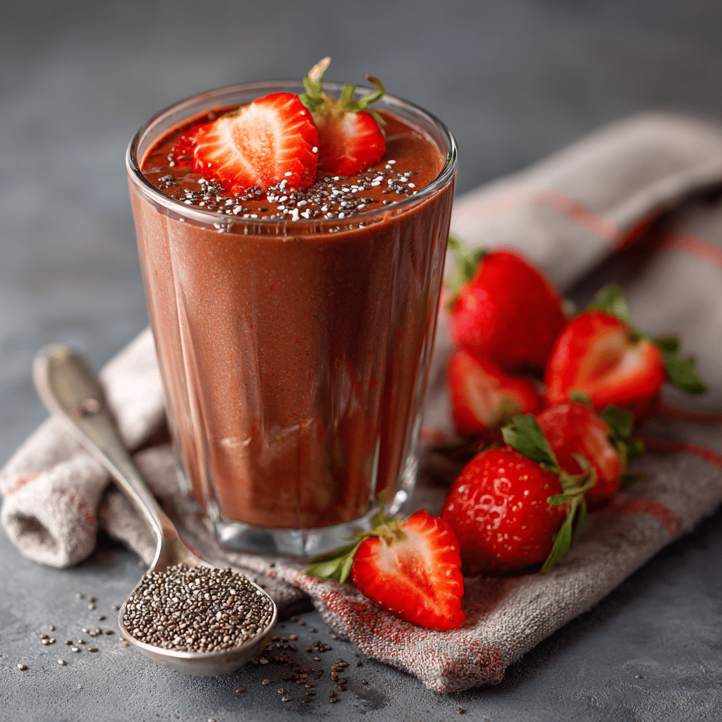 Chocolate Covered Strawberry Protein Smoothie in glass