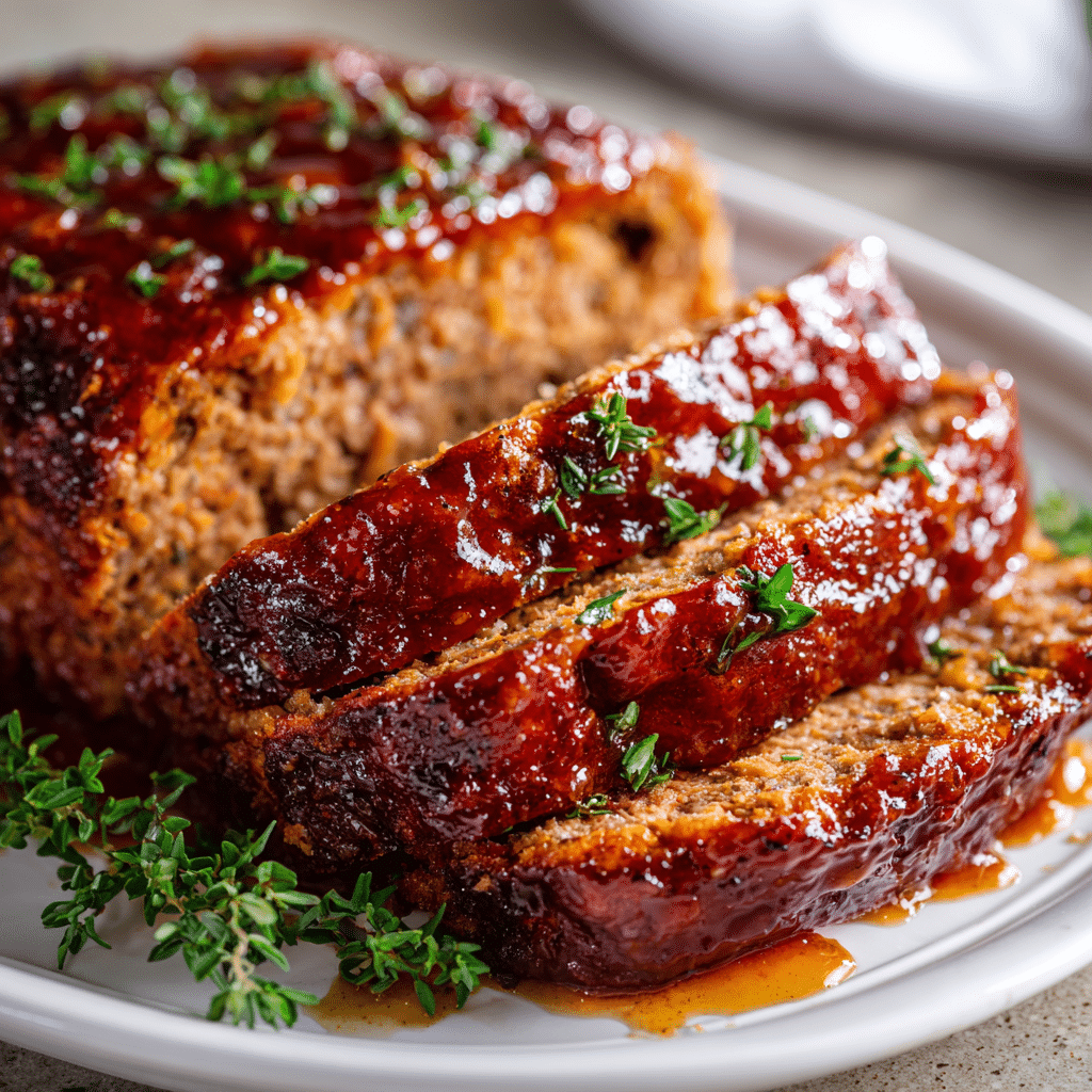 Gluten-Free Meatloaf sliced and served with glaze