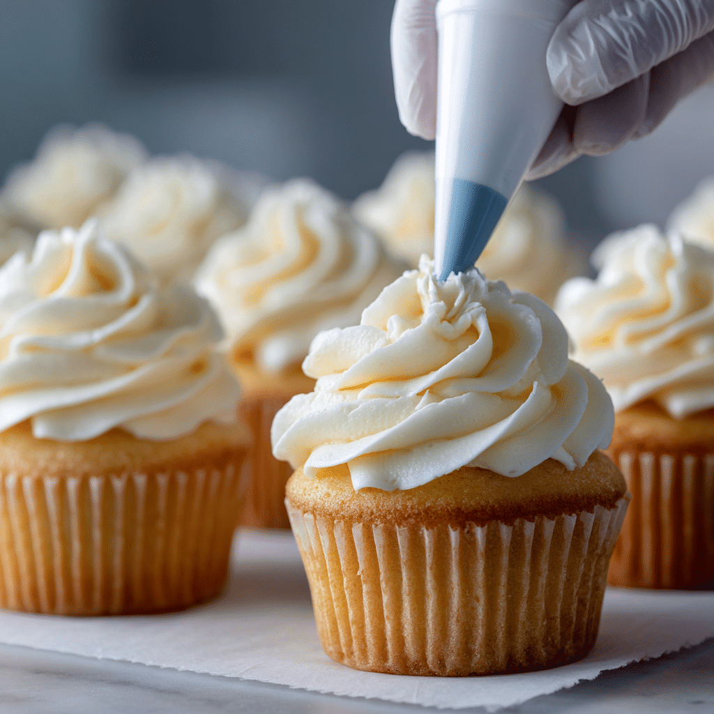 Frosting Easy Gluten-Free Cupcakes with piping bag
