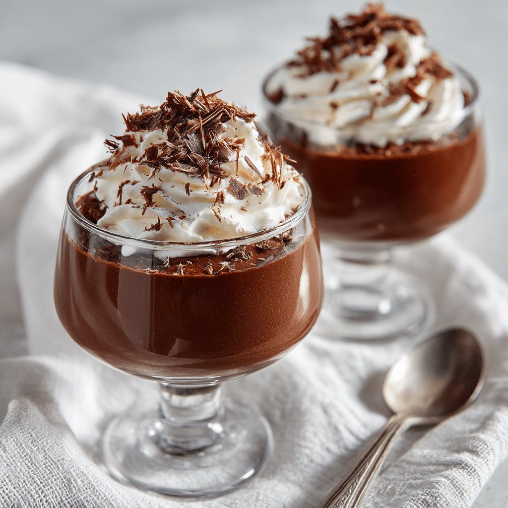Served gluten-free chocolate mousse in glass with toppings