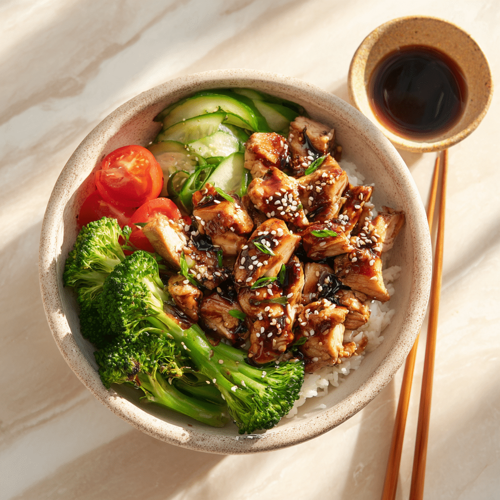 Served Teriyaki Chicken and Vegetable Bowl