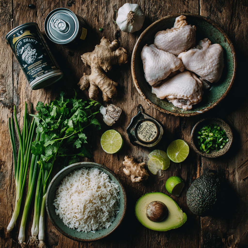 Ingredients for gluten free coconut chicken rice bowl