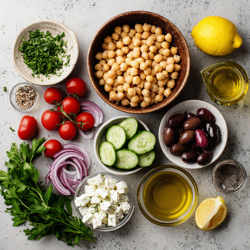 Ingredients for Mediterranean Chickpea Salad Meal Prep