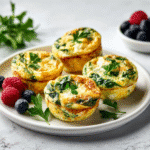 Baked gluten-free spinach and feta egg muffins on plate