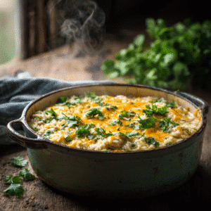 Gluten Free One Pot Green Chili Chicken & Rice served hot