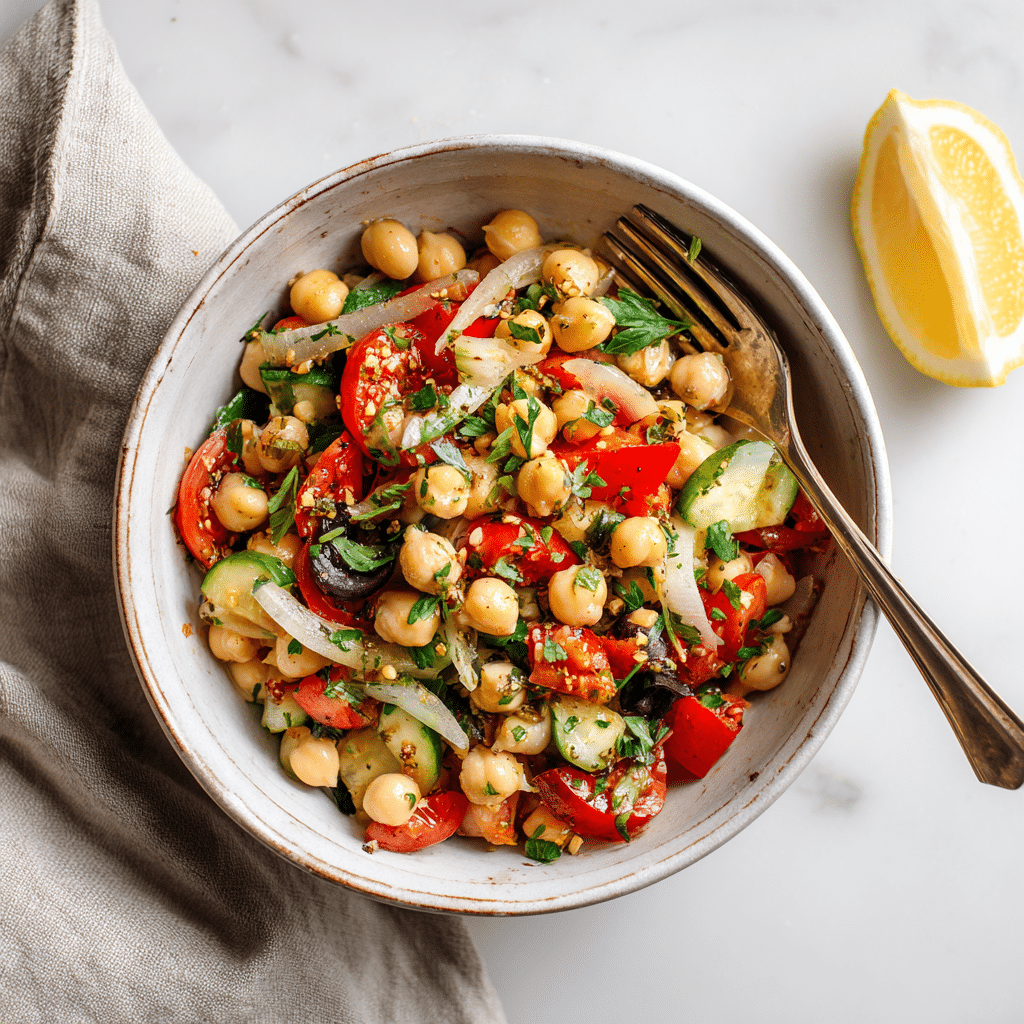 Served Mediterranean Chickpea Salad Meal Prep