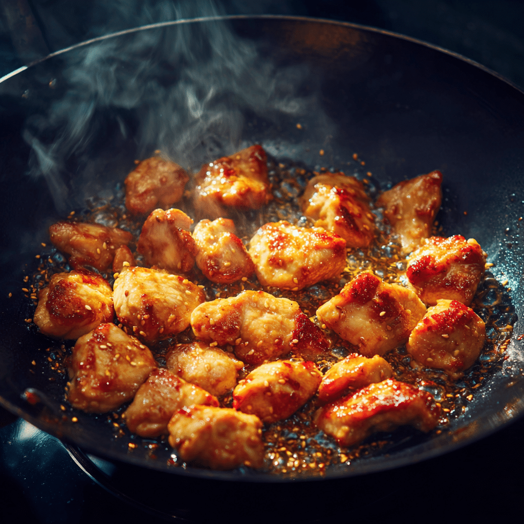 Chicken cooking in wok for gluten-free stir-fry