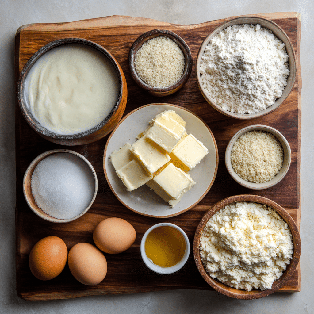 Gluten Free Cheesecake Bites ingredients layout