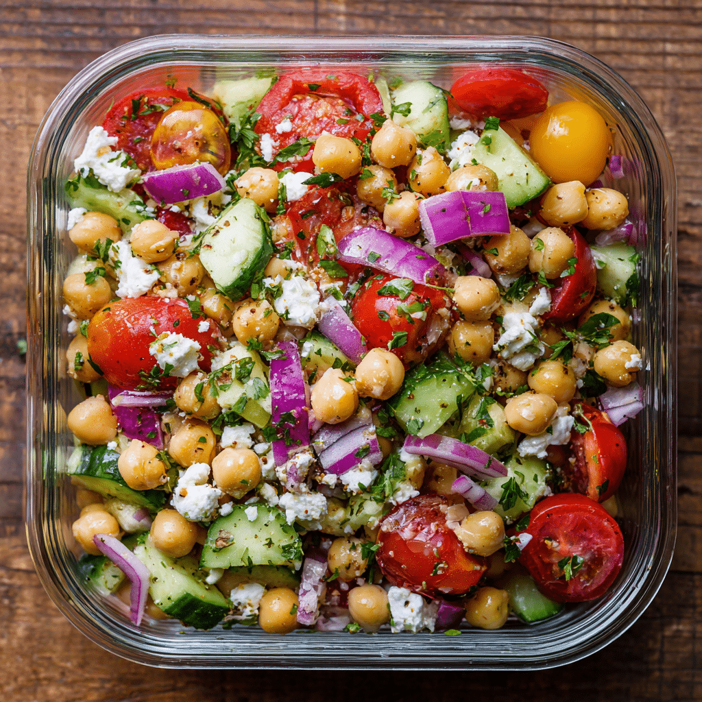 Mediterranean Chickpea Salad Meal Prep in container